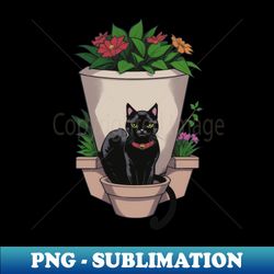 Mysterious Black Cat Planter - Sublimation-ready Png File - Stunning Sublimation Graphics