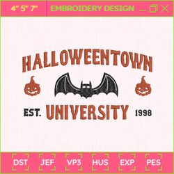 halloweentown university embroidery design, horror movie halloween embroidery file, 3 sizes, format exp, dst, jef, pes, horror film halloween