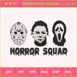 creepy halloween embroidery file, horror squad embroidery design, halloween movie characters embroidery design