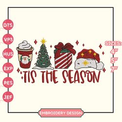 tis the season embroidery designs, christmas embroidery designs, christmas latte embroidery, hand drawn embroidery designs