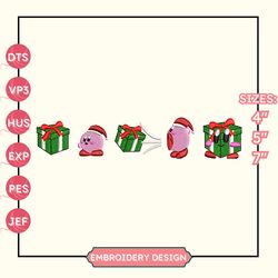 christmas embroidery designs, kirby x christmas gift embroidery, christmas 2022 embroidery files, xmas embroidery designs