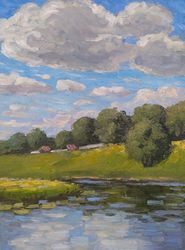 summer outside the city small wall landscape river nature landscape oil painting original art