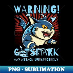 warning of cat shark attack - high-quality png sublimation download - unlock vibrant sublimation designs