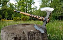 30" custom handmade viking axe battle bearded axe two handed axe with sheath