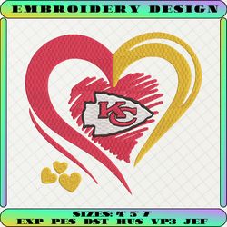 nfl kansas city chiefs heart embroidery design, nfl football logo embroidery design, famous football team embroidery design, football embroidery design, pes, dst, jef, files