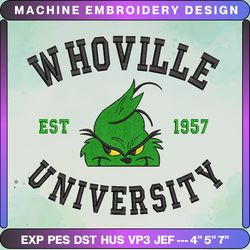 christmas 2023 embroidery design for shirt,  green monster university 1957 happy christmas embroidery design, christmas 2023 embroidery machine design