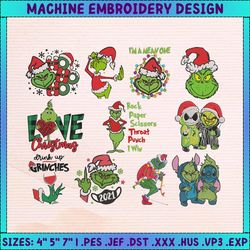 grinch embroidery designs, grinch christmas bundle embroidery, christmas embroidery, lights grinch machine embroidery design