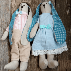 family couple of handmade tilda rabbits