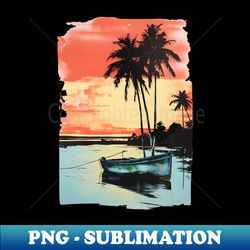 palm trees sunset tropical beach boat seascape graphic - exclusive sublimation digital file - revolutionize your designs