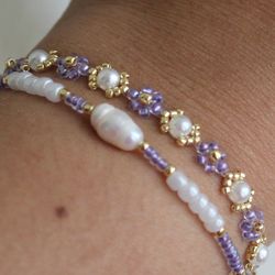translucent purple bracelet trendy floral jewelry purple bracelets set cute jewelry for gift pearl accessories