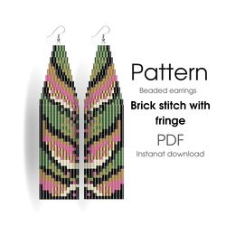 pattern for beaded fringe earrings, brick stitch, diy earrings, pdf, instant download, floral flower modern fringes