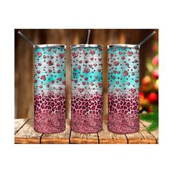 valentine's day leopard glitter 20oz tumbler sublimation design download, happy valentine's day png, western tumbler png, sublimate download