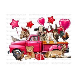 valentine's farm animals truck png sublimation design, valentine's day png, animals truck png png, animals png, sublimate designs download