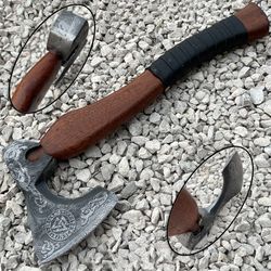 viking axe custom handmade unqdamascus steel blade hunting/camping axe christmas