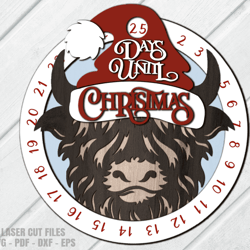 christmas countdown svg | highland cow svg | laser cut files | santa hat svg | days until christmas | glowforge files
