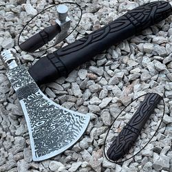 viking axe custom handmade carbon steel blade camping axe hammer axe w/lsheath,