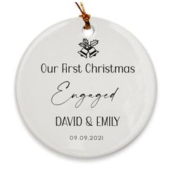 personalised engaged christmas ornament 2023, mistletoe first christmas engagement, elegant simple personalized xmas
