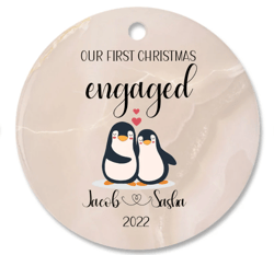 engaged christmas ornament 2023 with gift box, personalized our first christmas engagement gift, cute xmas couple