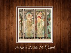 four times of the day | cross stitch pattern | alphonse mucha 1899 |  401w x 276h - 14 count | pdf vintage counted