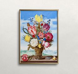 floral bouquet  vintage wall art  eclectic maximalist  flowers wall art  colorful wall art  digital download  printable