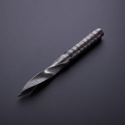 tactical custom hand forged damascus steel tri edge kris dagger knife with leather sheath