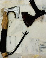 beautiful handmade carbon steel hunting/camping axe with leather cover