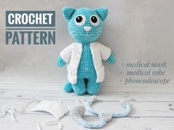 crochet pattern plush cat toy medical doll doctor toy plush cat toy amigurumi tutorial pdf file