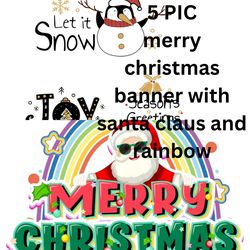 funny christmas svg , merry christmas banner with santa claus and rainbow 5 pic