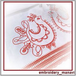 cock pattern in tambourine stitch machine embroidery design