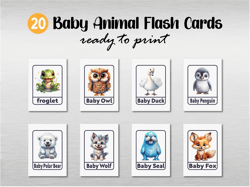baby animal flash cards - 16 unique baby animals -printable - instant download