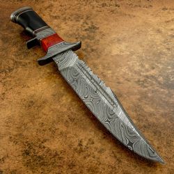 rare custom hand made damascus sub hilted bowie knife bull horn & wood handle