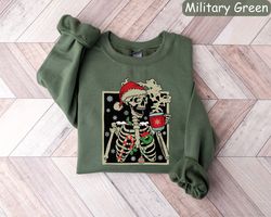 dead inside skeleton christmas sweatshirt, coffee lover christmas gift, merry christmas shirt, fall sweater, coffee chri