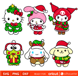 christmas sanrio friends bundle svg christmas svg hello kitty christmas svg kawaii svg cricut silhouette vector cut file