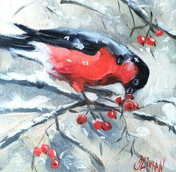 bullfinch art bird original oil artwork bird painting by olivkan