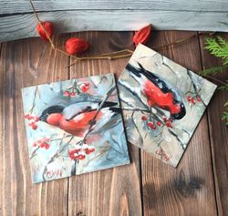 bullfinch painting original art bird artwork original oil painting by olivkan