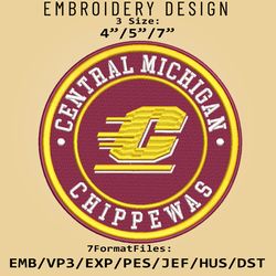 ncaa logo central michigan chippewas, embroidery design, embroidery files, ncaa chippewas, machine embroidery pattern