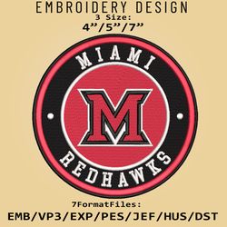 ncaa logo miami redhawks, embroidery design, embroidery files, ncaa miami redhawks, machine embroidery pattern