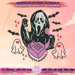 ghost face embroidery, scream embroidery, horrror character embroidery, halloween embroidery, machine embroidery designs