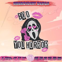 boo you horror embroidery design, ghost face embroidery, scream embroidery, funny halloween embroidery, machine embroidery designs