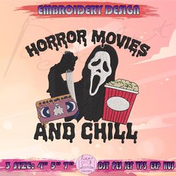 horror movies and chill embroidery design, ghost face embroidery, scream embroidery, halloween embroidery, machine embroidery designs