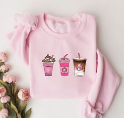 pink christmas coffee sweatshirt, pink christmas sweater, christmas sweatshirt for her, pink christmas coffee sweatshirt