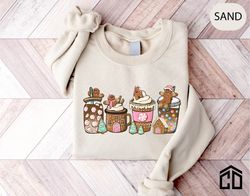 pink gingerbread coffee, christmas lover shirt, winter coffee sweatshirt, fall sweatshirt, cute women sweatshirt, women