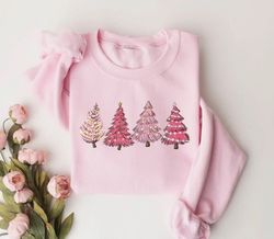 pink tree christmas sweater, christmas sweater, christmas crewneck, christmas tree sweatshirt, holiday sweaters for wome