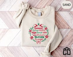 reindeer christmas sweatshirt, merry christmas shirt, reindeer names sweater, christmas crewneck, holiday sweater, xmas