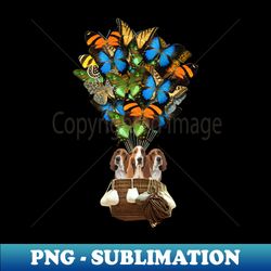 basset hound dog butterfly hot air balloon - elegant sublimation png download - create with confidence