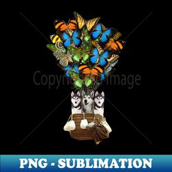 siberian husky dog butterfly hot air balloon - elegant sublimation png download - bold & eye-catching