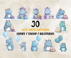 30 cute hippo birtday png, birthday svg, happy birthday png, t-shirt designs 02