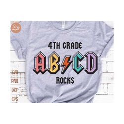 4th grade rocks svg, first day of school svg, fourth grade svg, back to school svg, rock and roll kids svg, teacher shirt svg file