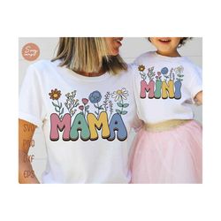 mama and mini flowers svg, mother's day svg, retro mothers day svg, mama floral svg, mama and me svg, family matching shirt svg file