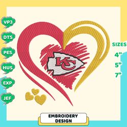 nfl kansas city chiefs heart embroidery design, nfl football logo embroidery design, famous football team embroidery design, football embroidery design, pes, dst, jef, files